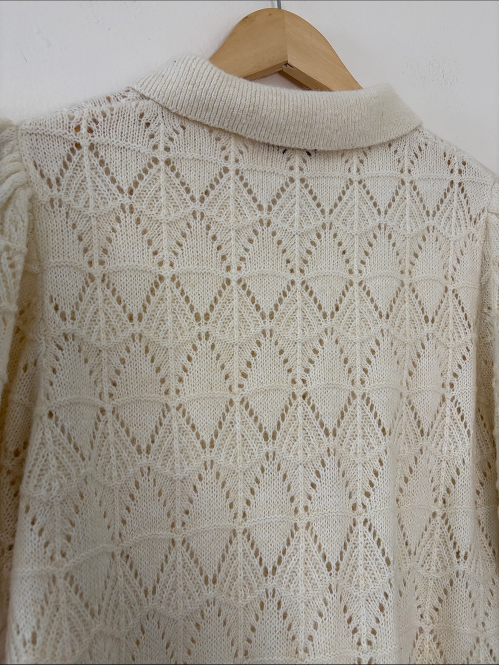 Marine Layer Rebecca Sweater Polo Fall 2025 Cream Pointelle Puff Sleeve Fuzzy XL - Picture 9 of 13